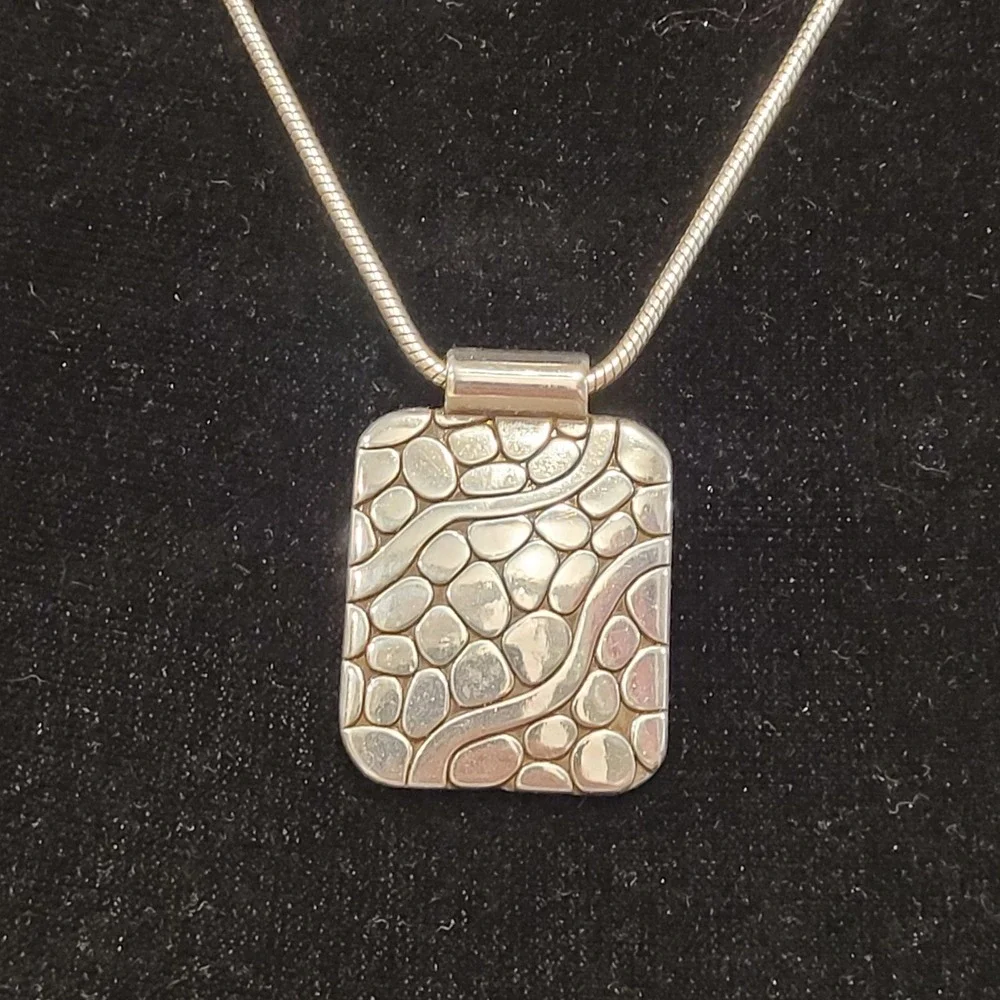 Brighton Silver Pebble Mosaic Rectangle Pendant Necklace - Snake Chain